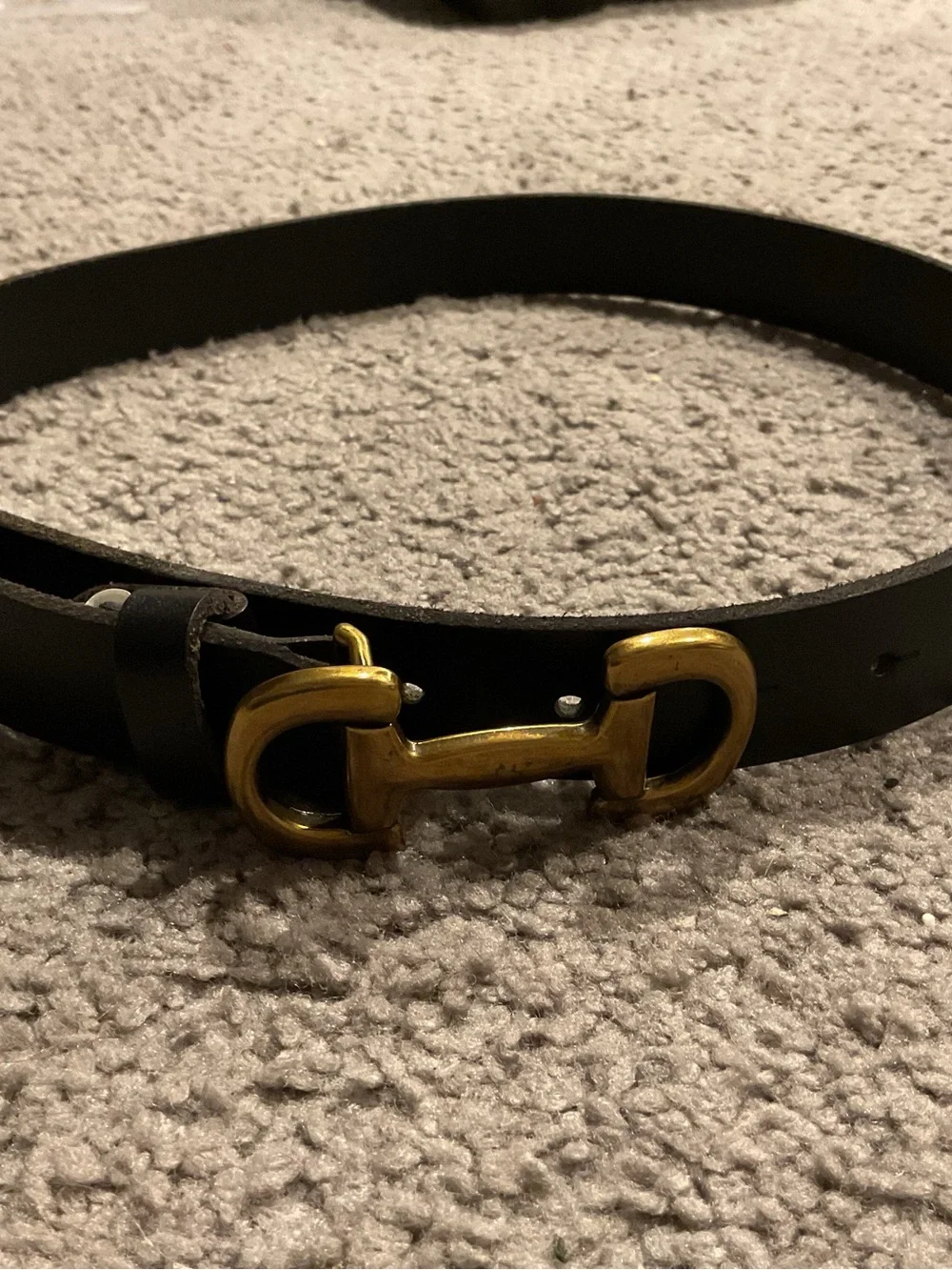 Boden Black Leather Belt with Gold Brass Horsebit Buckle Detail